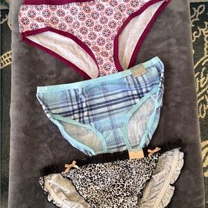 Women's Panty Set - Burgundy Medallions, Light Blue Plaid, Leopard Print